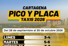 Nueva rotación de pico y placa para taxis en Cartagena